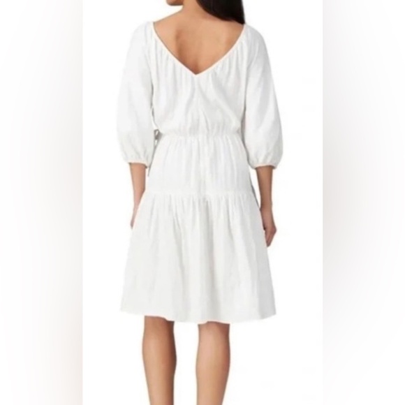 Solid White Wrap Dress Spring Puff Sleeves Cotton Gauze XS Small Medium Large - Picture 3 of 6
